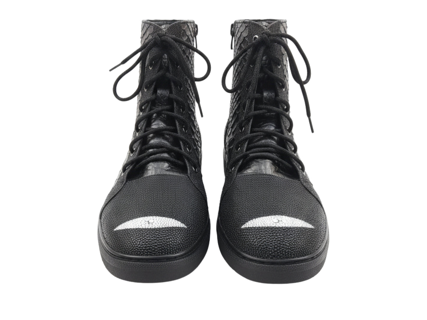Genuine Python & Stingray Leather Boots: Black Exotic Snakeskin Unisex Combat Boots