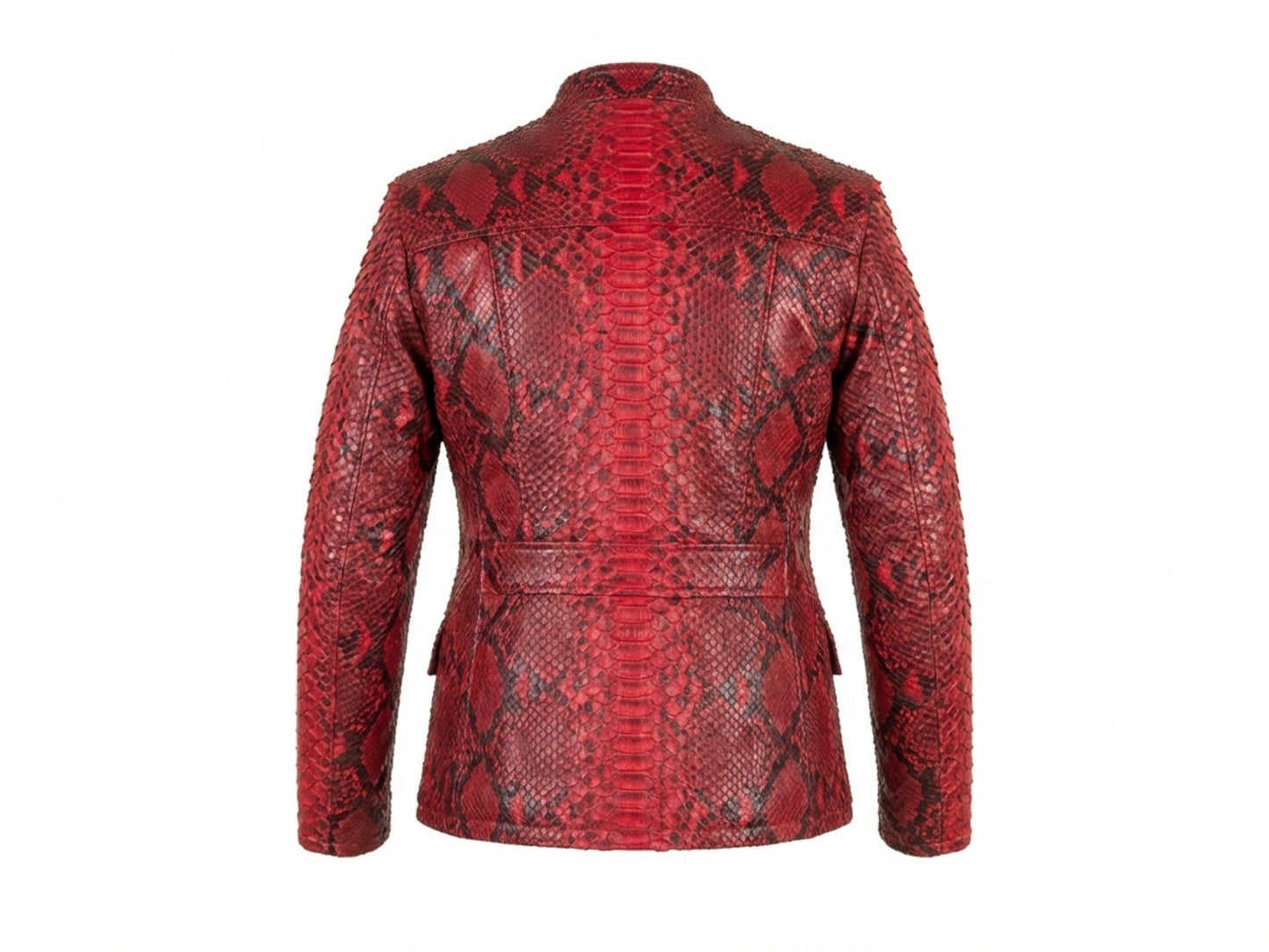 Red Python Snakeskin Mandarin Collar Jacket