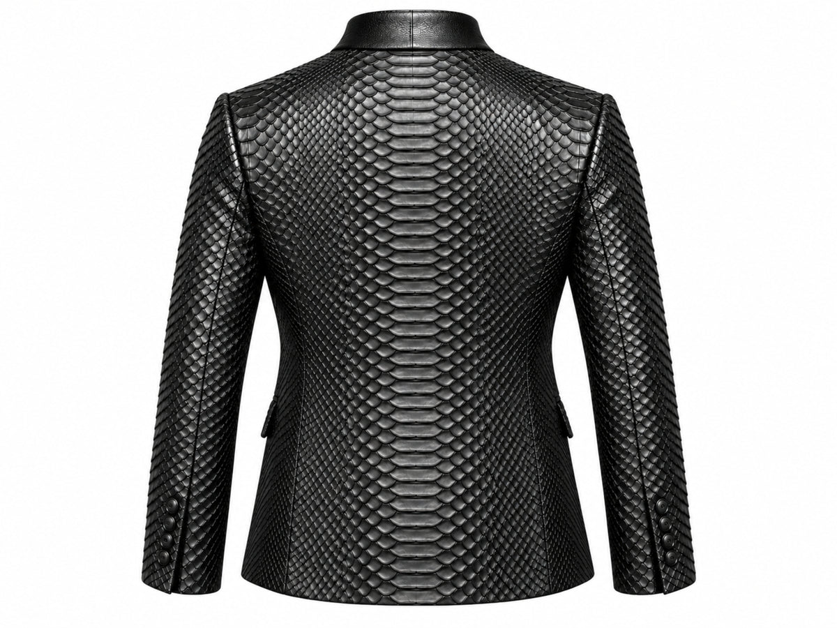 Genuine Python Snakeskin Leather Blazer for Men - Black
