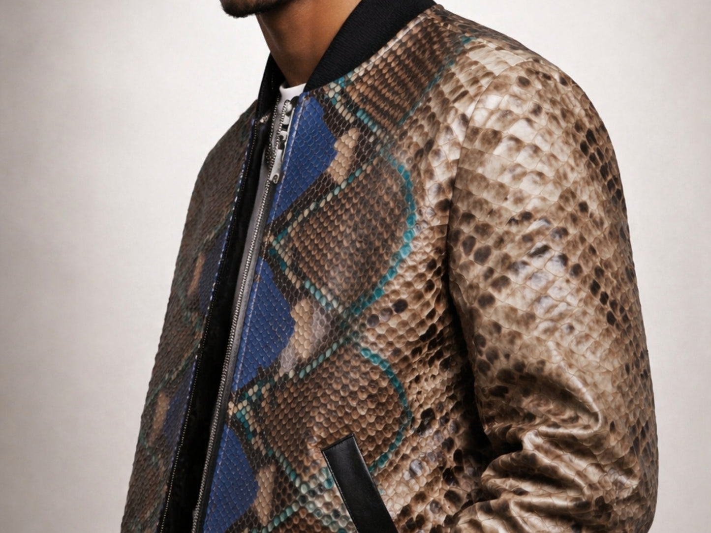 Premium Multi-Color Python Snakeskin Bomber Jacket