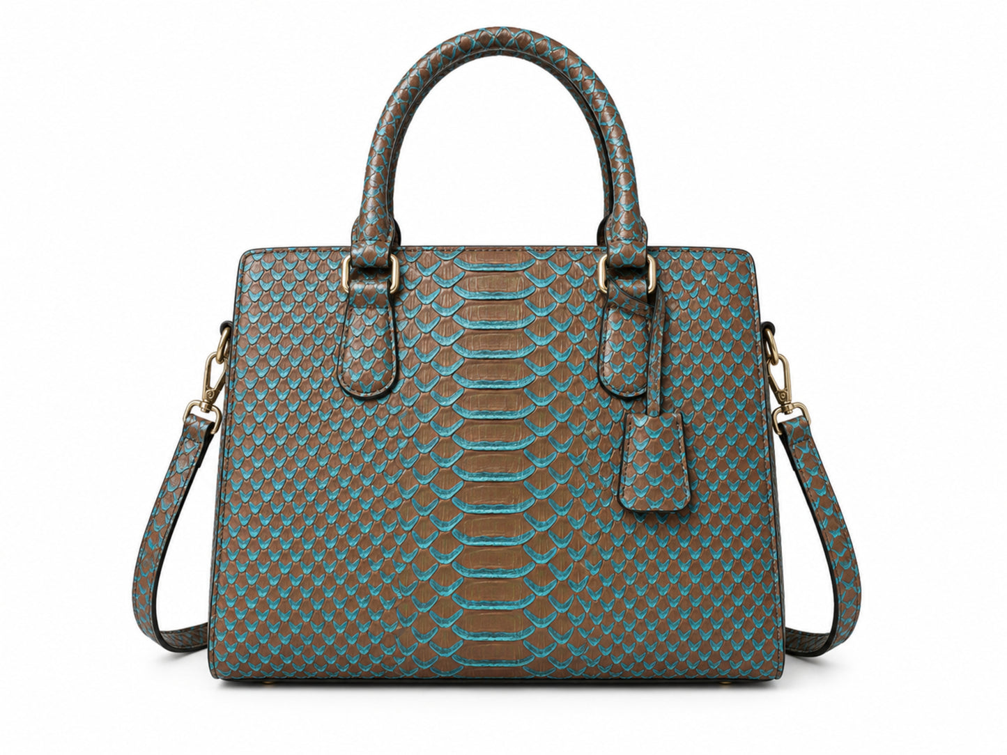 Brown Python Snakeskin Tote Satchel
