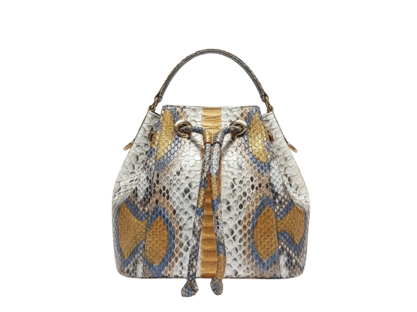 Genuine Python Snakeskin Bucket Bag: Handcrafted Exotic Leather Shoulder Purse for Women