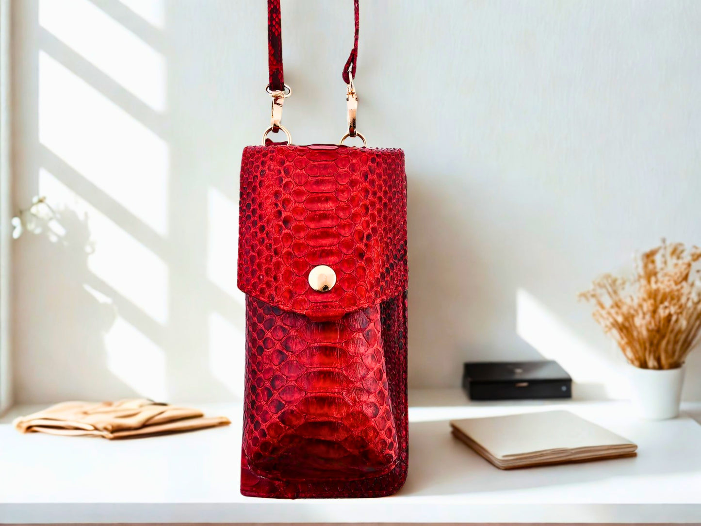 Cell Phone Case Crossbody Wallet Purse - red color