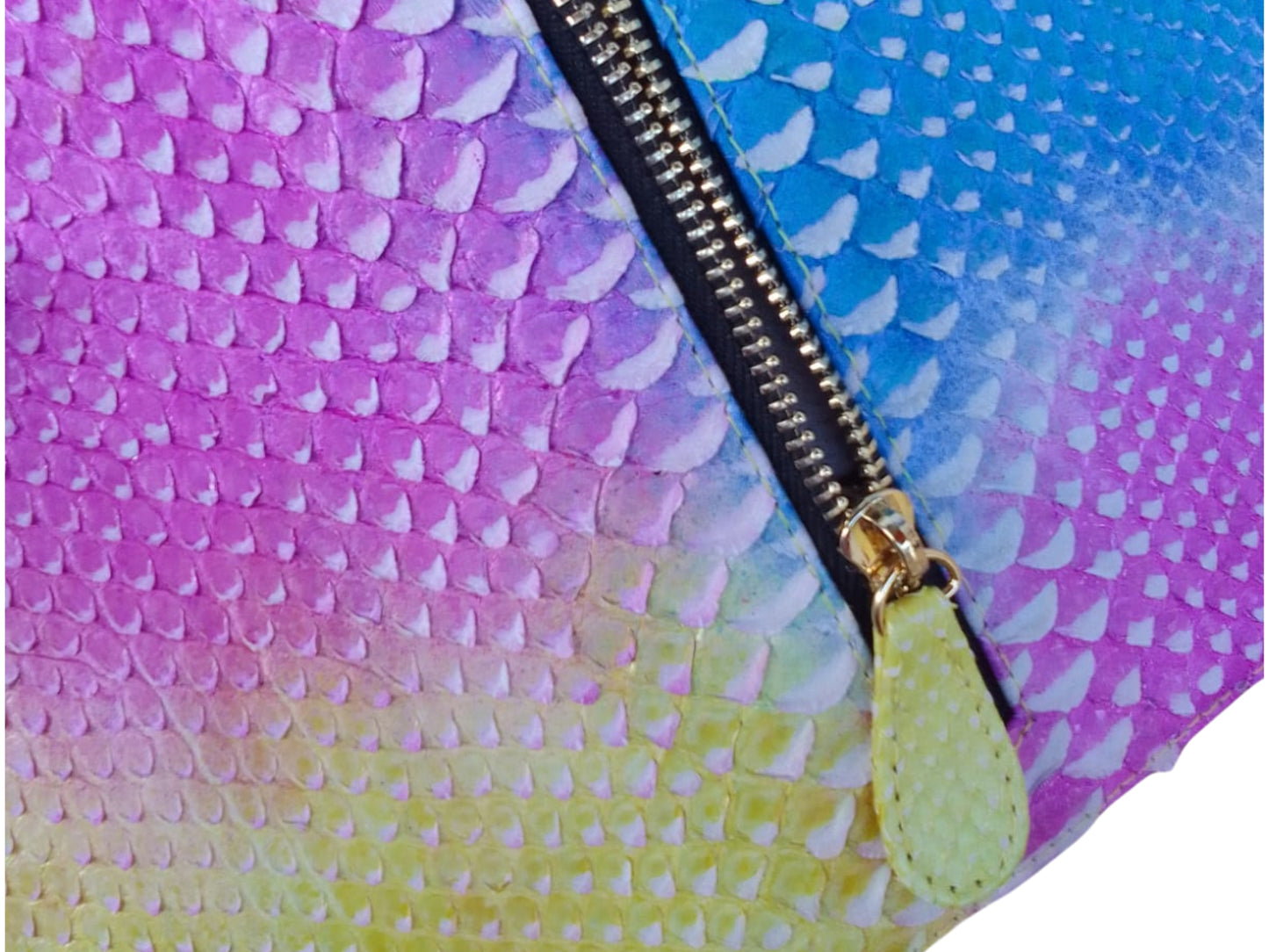 Rainbow Snakeskin Purse with leather pull zipper