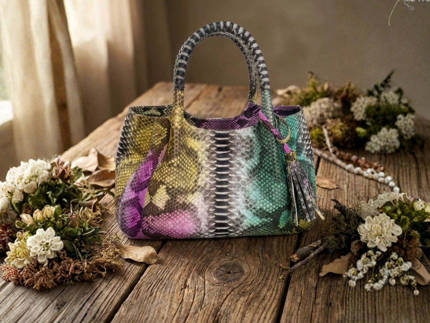 Luxury Multicolor Python Snakeskin Women Tote