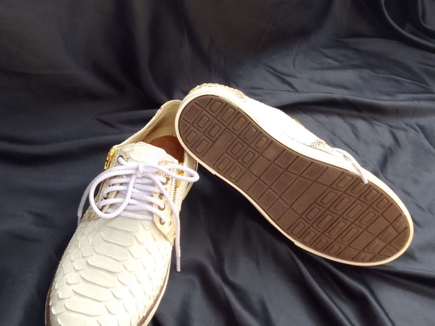 White Python Snakeskin Sneakers: Unisex Casual Designer Style