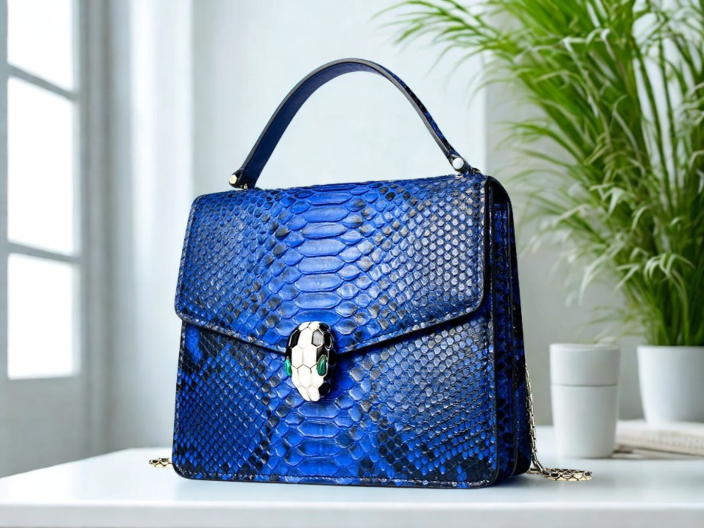 Python Handbag Chain Strap - blue color