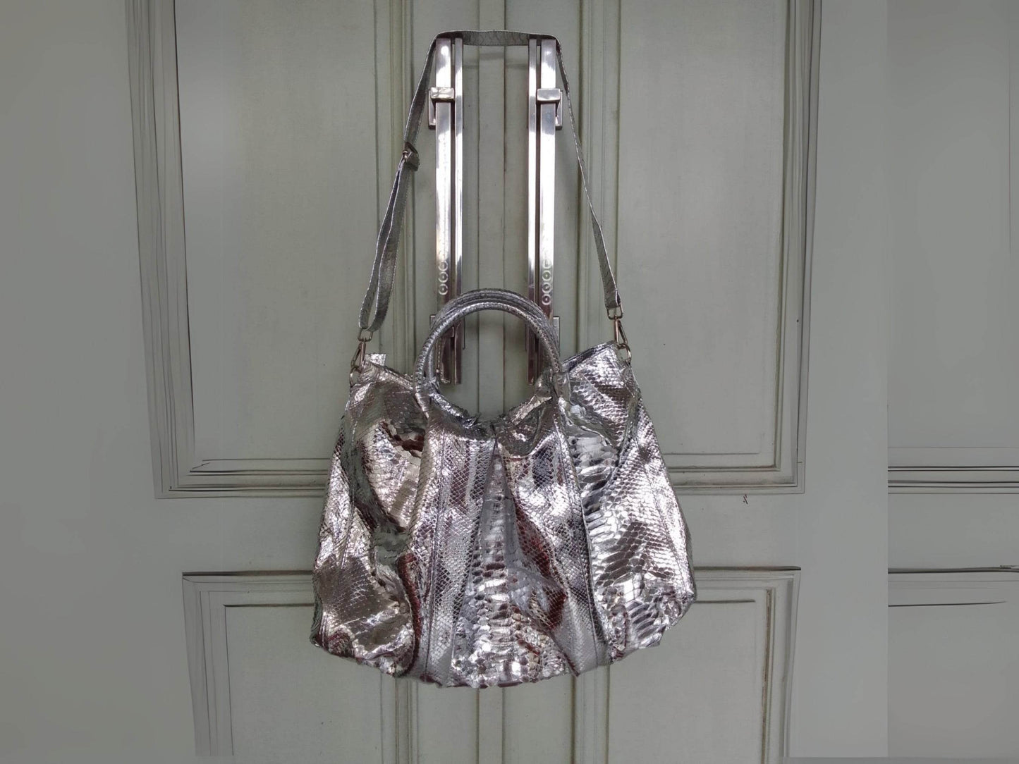 Metallic Silver Snakeskin Hobo Bag - LFM Fashion