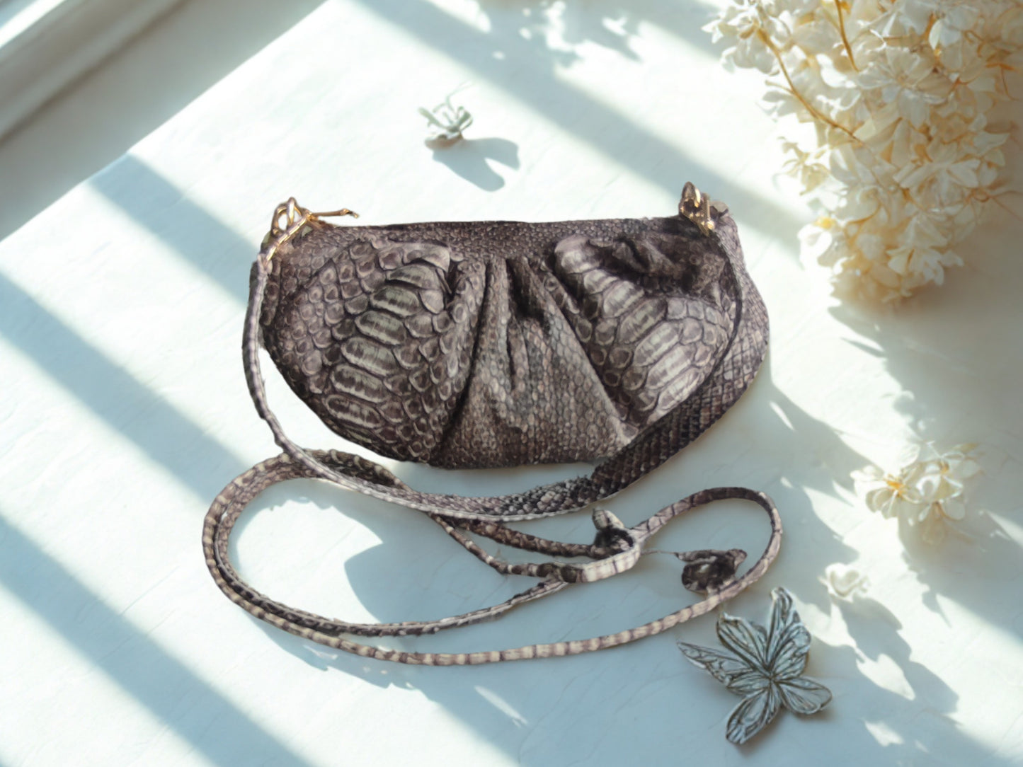 real snakeskin Croissant Small Leather Shoulder Bag for everyday use