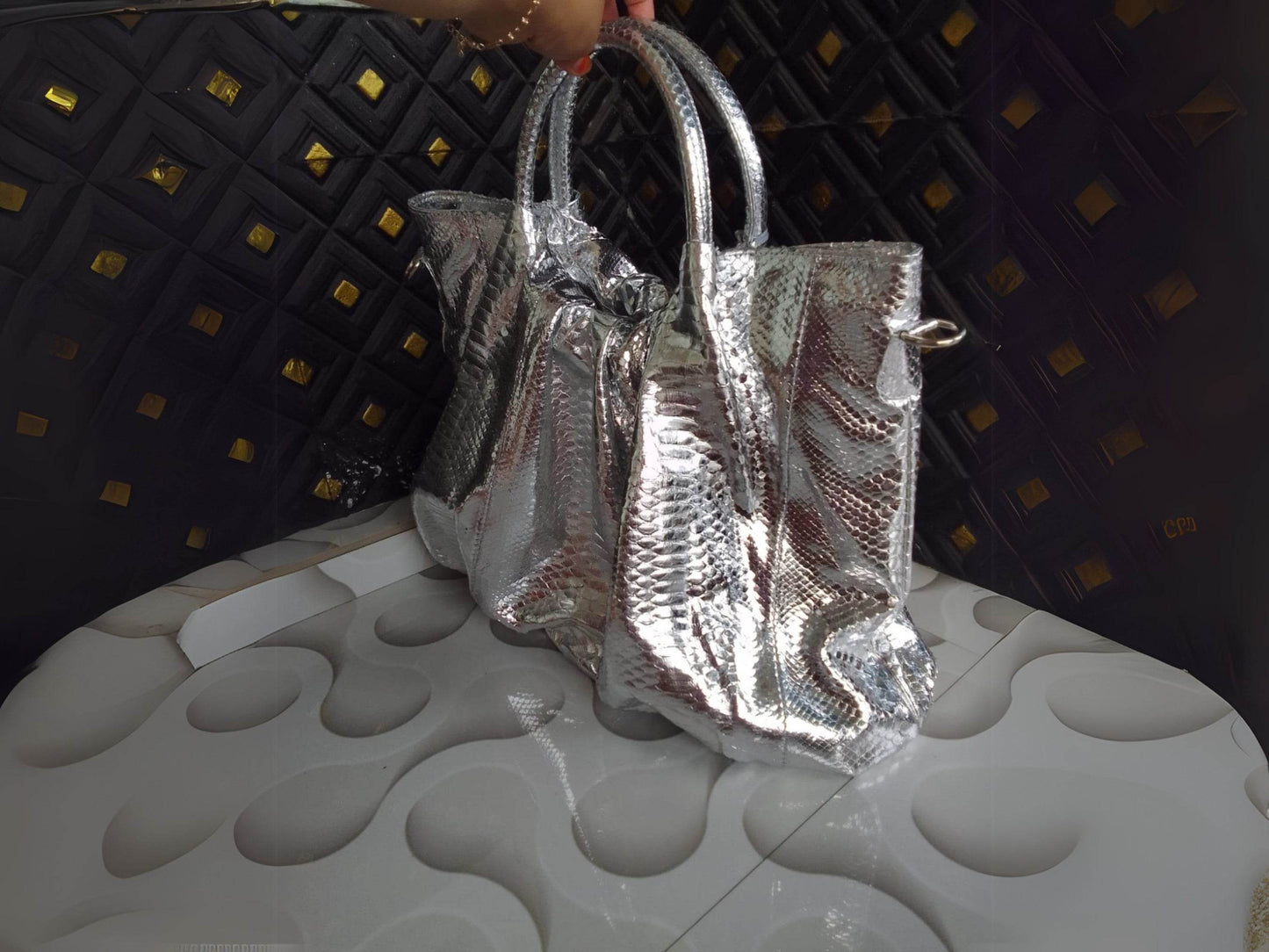 Metallic Silver Snakeskin Hobo Bag - LFM Fashion
