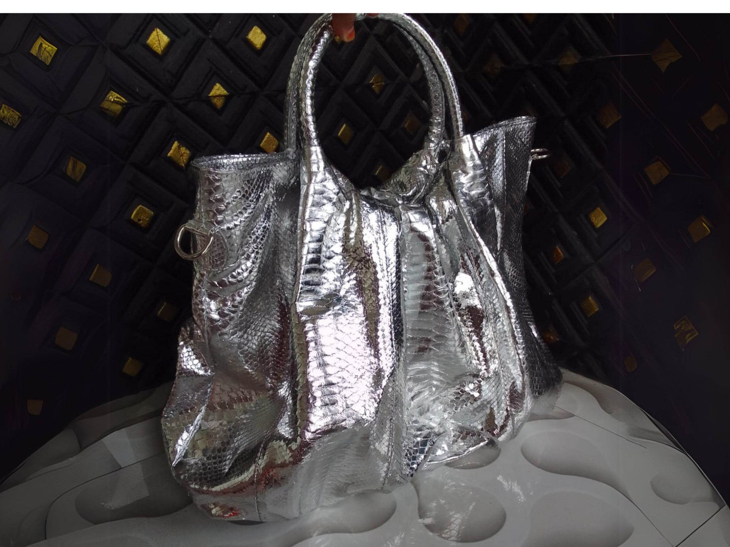 Metallic Silver Snakeskin Hobo Bag - LFM Fashion