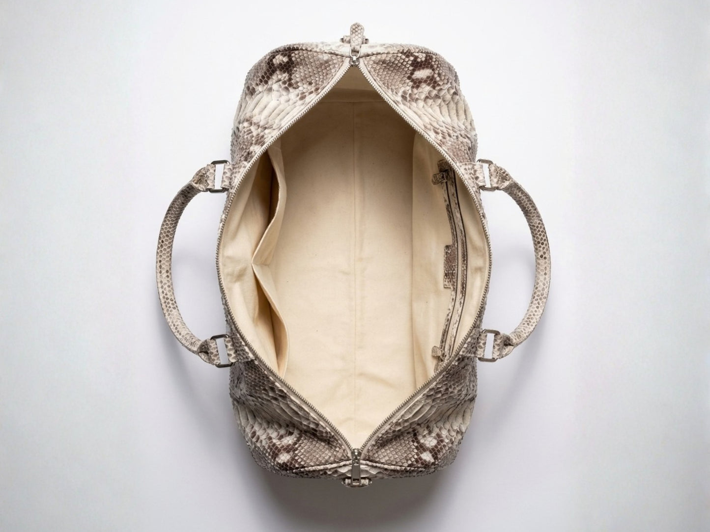 Luxury Genuine Python Snakeskin Leather Natural Gray Travel Weekender Bag