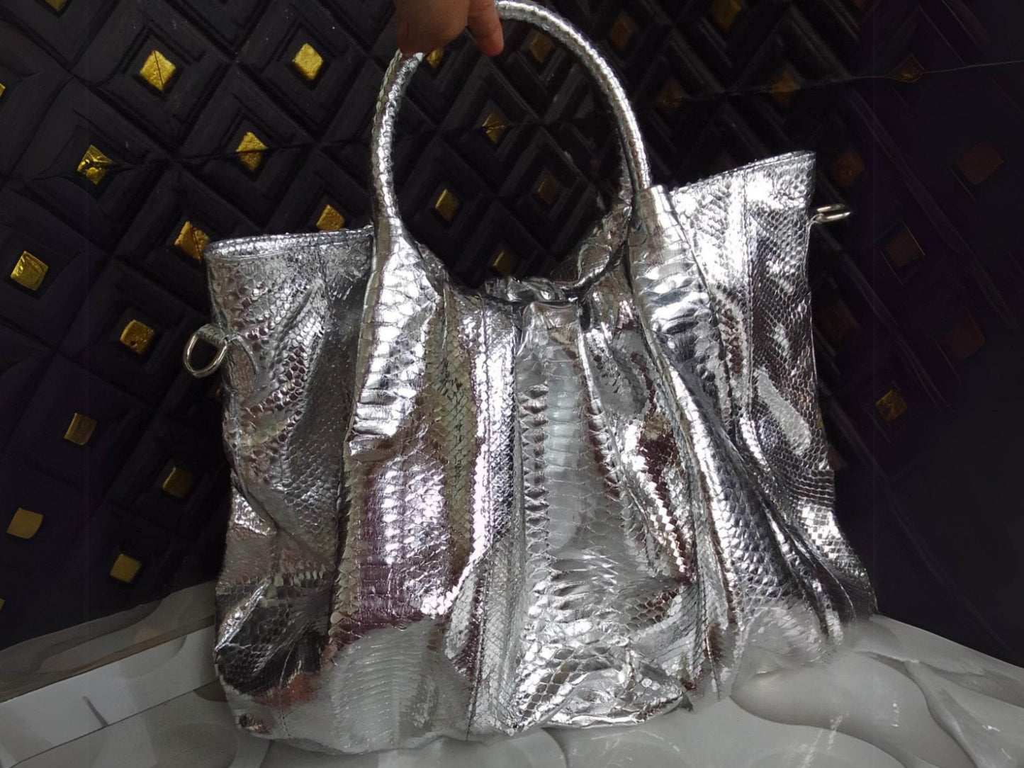 Metallic Silver Snakeskin Hobo Bag - LFM Fashion