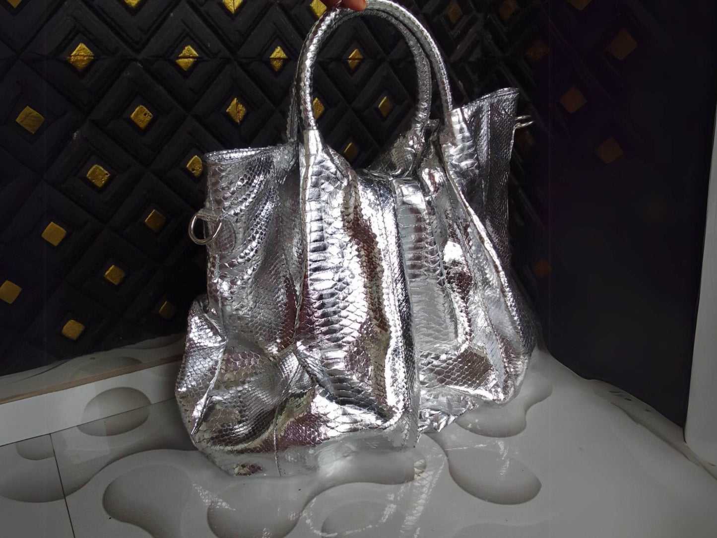 Metallic Silver Snakeskin Hobo Bag - LFM Fashion
