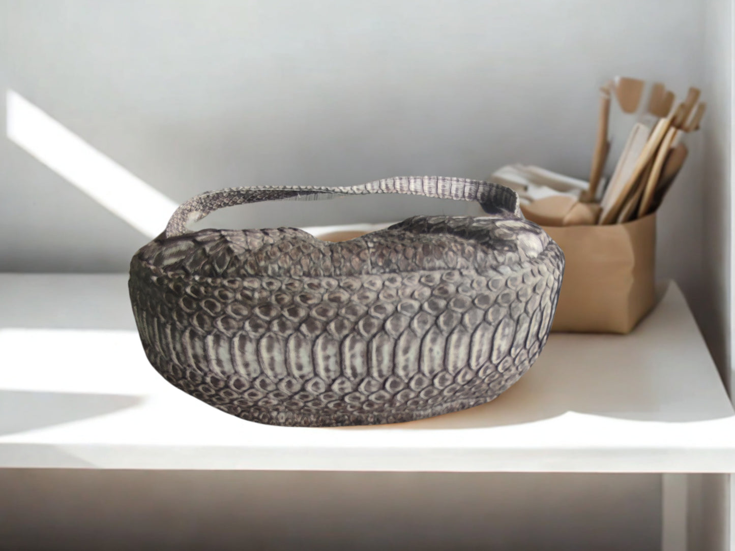 real snakeskin Croissant Small Leather Shoulder Bag on bottom side