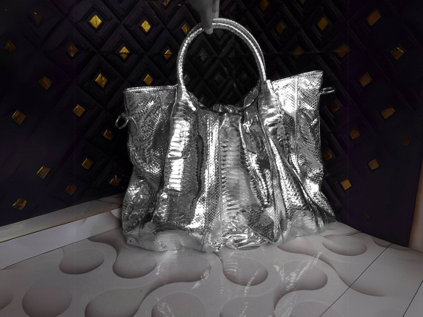 Metallic Silver Snakeskin Hobo Bag - LFM Fashion