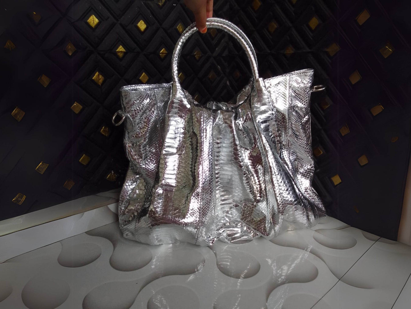Metallic Silver Snakeskin Hobo Bag - LFM Fashion
