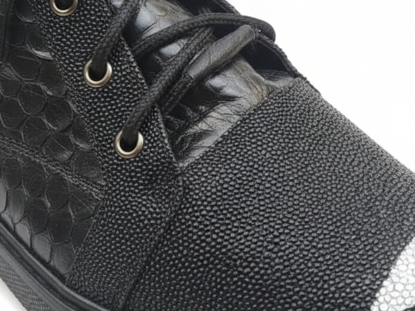 Genuine Python & Stingray Leather Boots: Black Exotic Snakeskin Unisex Combat Boots