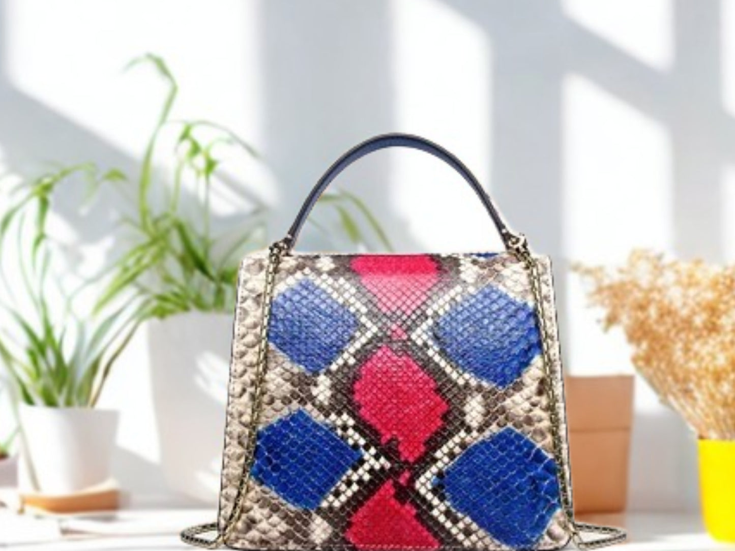 Python Handbag Chain Strap - multi-color with backside view