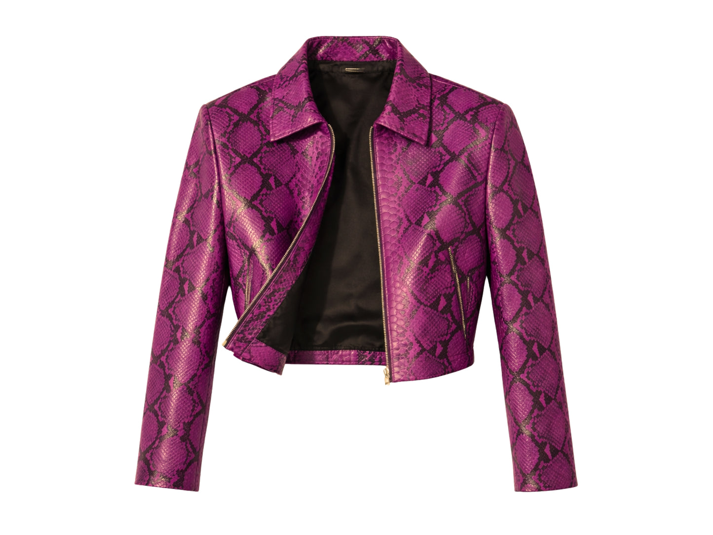 magenta python snakeskin jacket open front interior lining