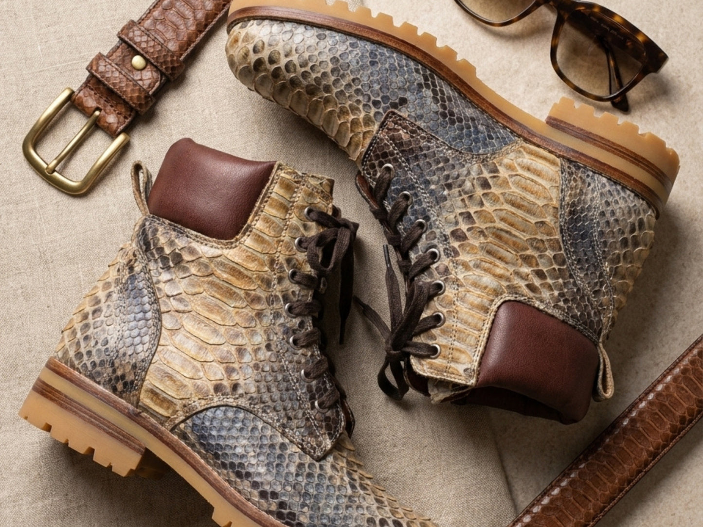 Multi-Color Snakeskin Python Leather Boots