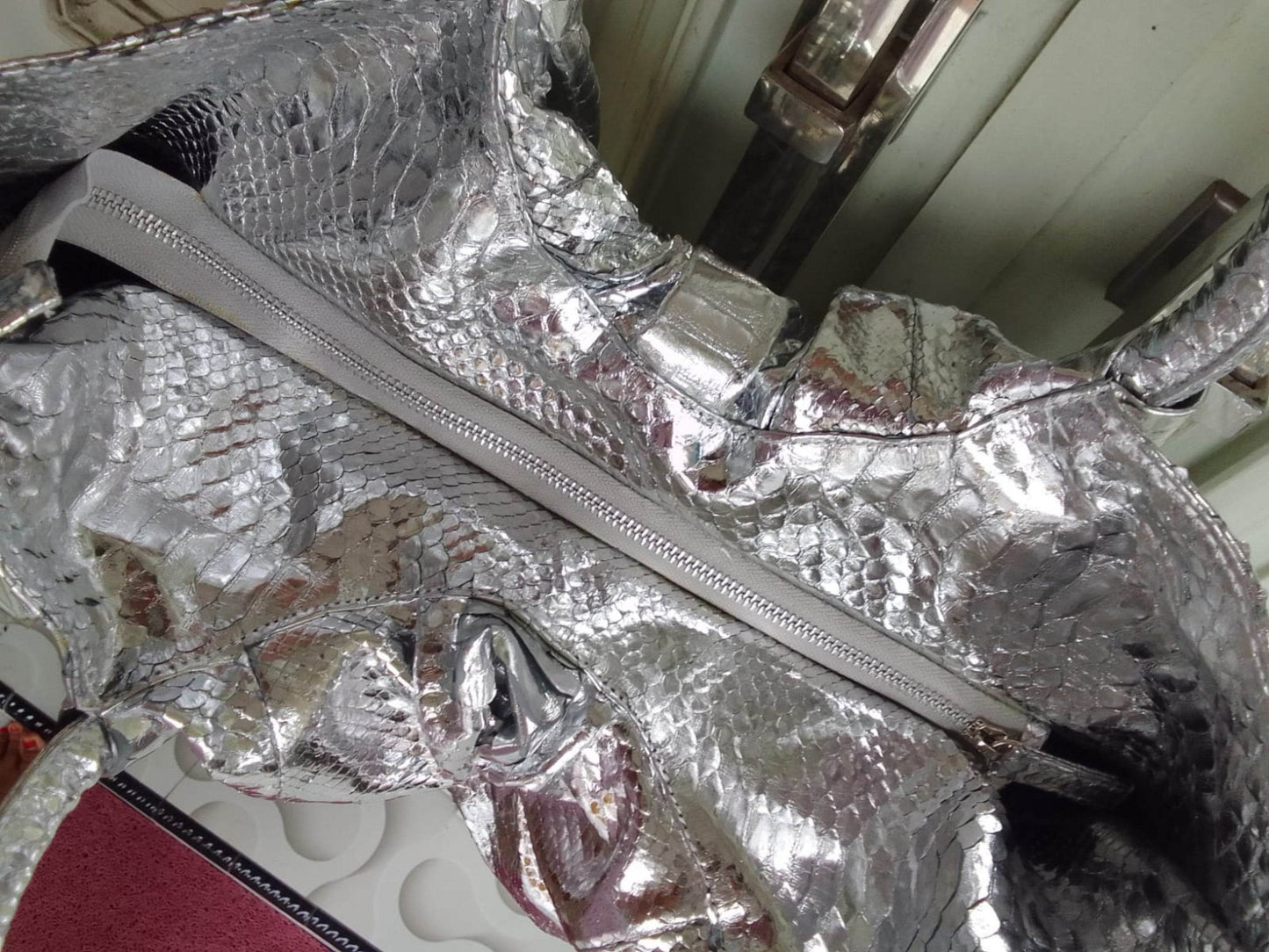 Metallic Silver Snakeskin Hobo Bag - LFM Fashion