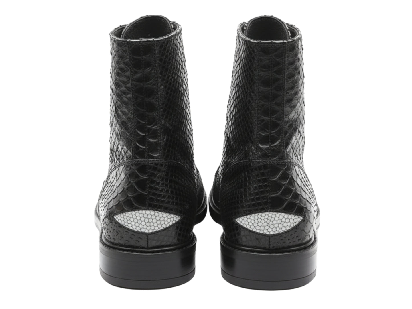 Genuine Python & Stingray Leather Boots: Black Exotic Snakeskin Unisex Combat Boots