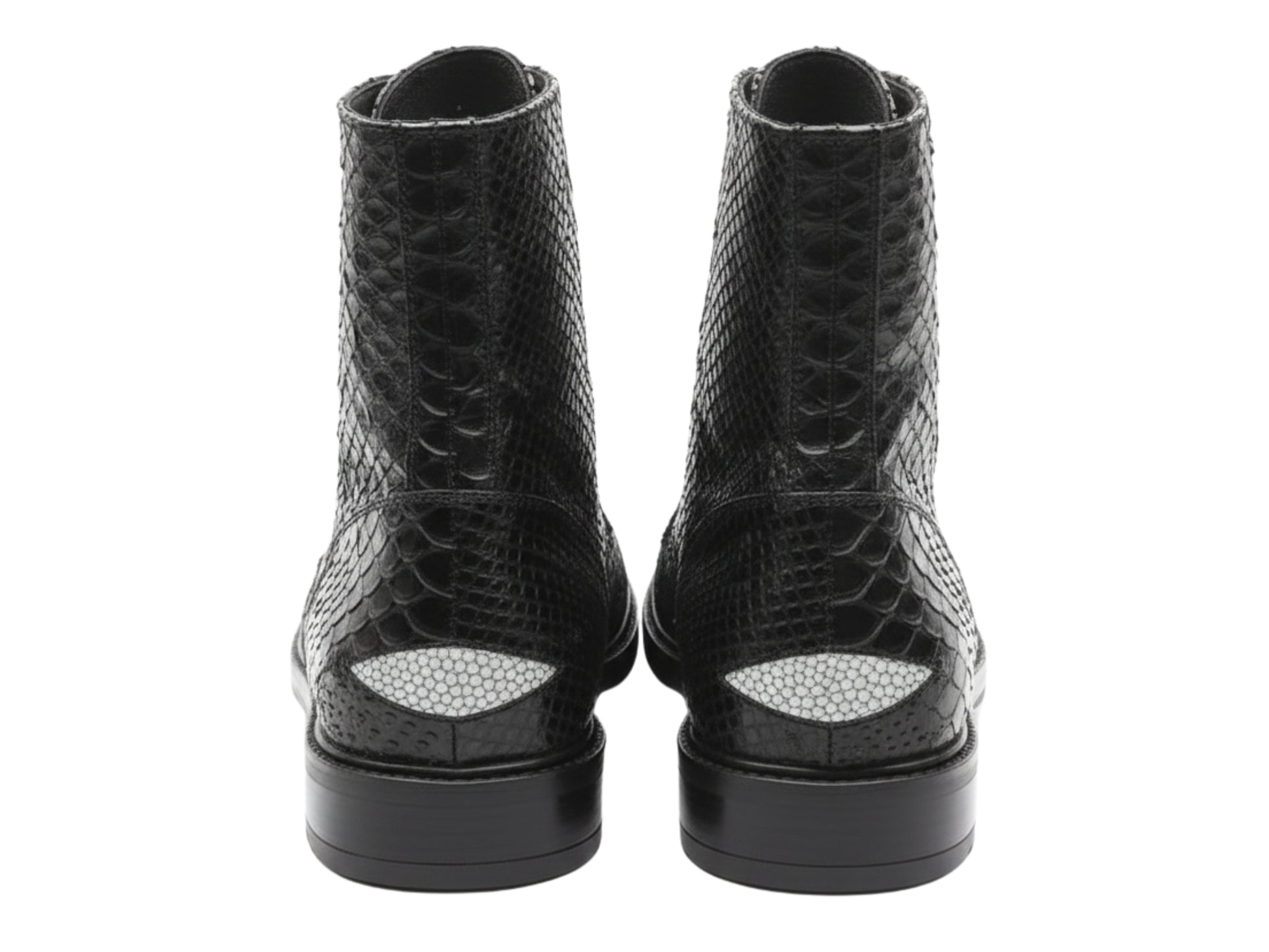 Genuine Python & Stingray Leather Boots: Black Exotic Snakeskin Unisex Combat Boots