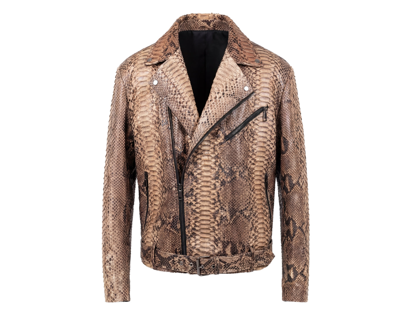 Genuine Python Snakeskin Biker Jacket for Men | Handmade Brown Exotic Leather Motorcycle Jacket