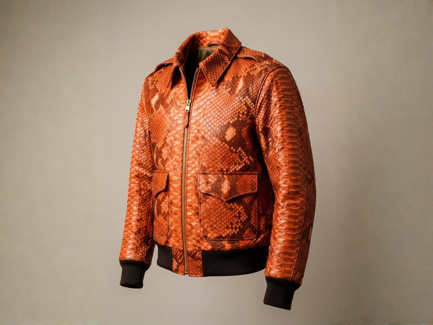 Flame Orange Python Snakeskin Bomber Jacket