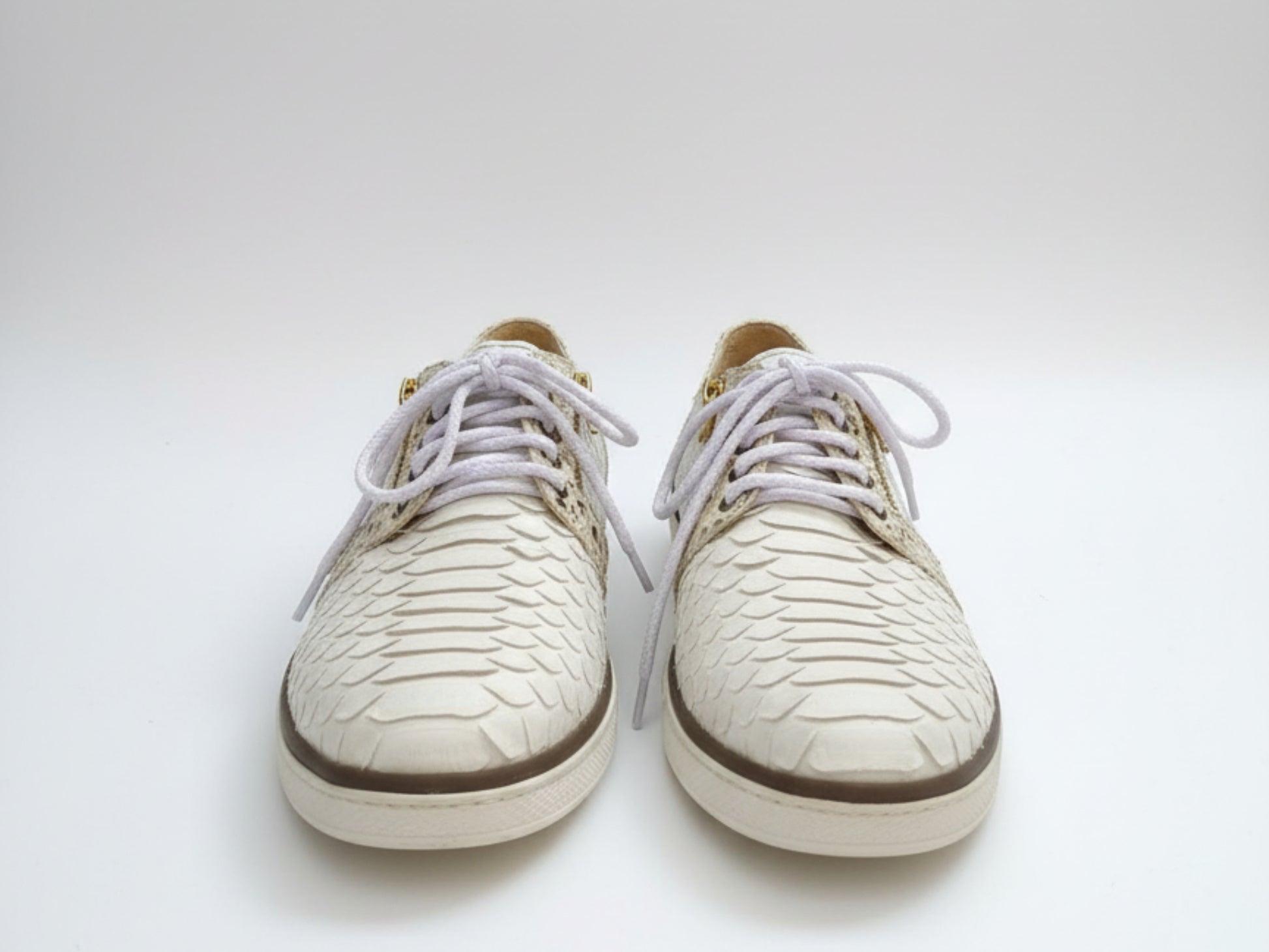 White Python Snakeskin Sneakers: Unisex Casual Designer Style