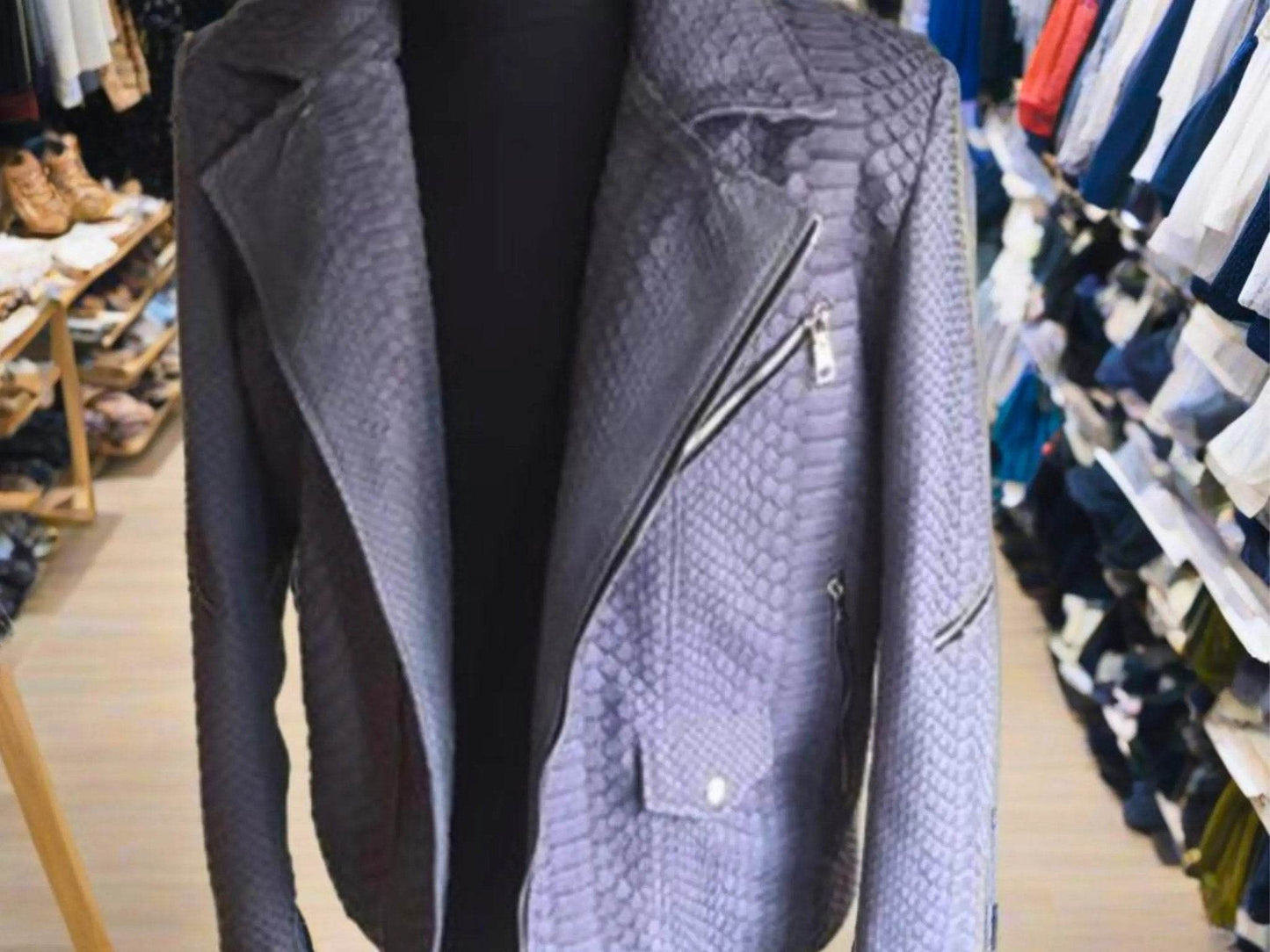 Amethyst Smoke Snakeskin Leather Jacket - LFM Fashion