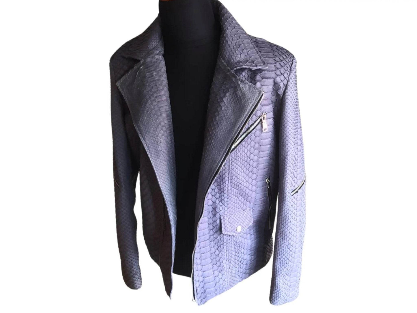 Amethyst Smoke Snakeskin Leather Jacket - LFM Fashion