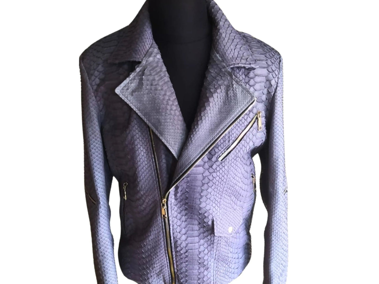 Amethyst Smoke Snakeskin Leather Jacket - Python Jacket by LFM Fashion
