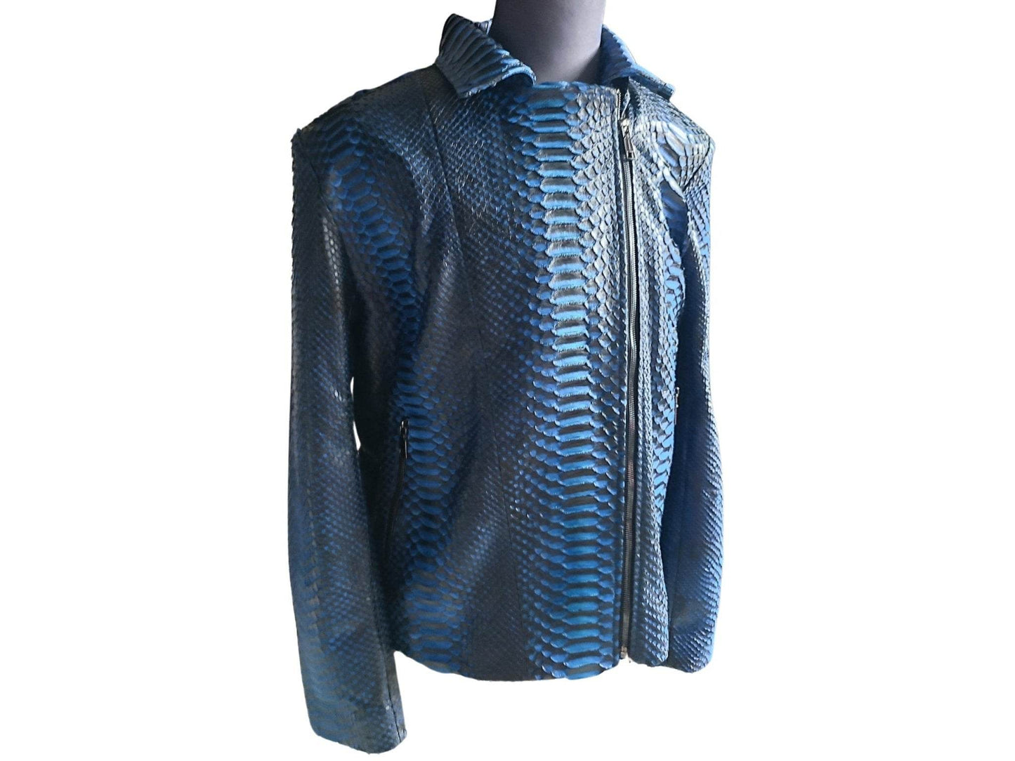 Black Gradation Blue Snakeskin Motorcycle Leather Jacket - LFM Fashion
