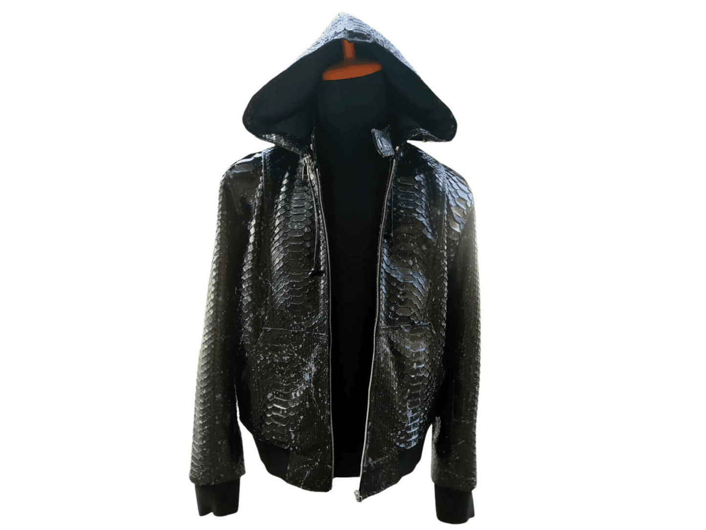 Black Hoodie Snakeskin Jacket - Python Jacket by LFM Fashion