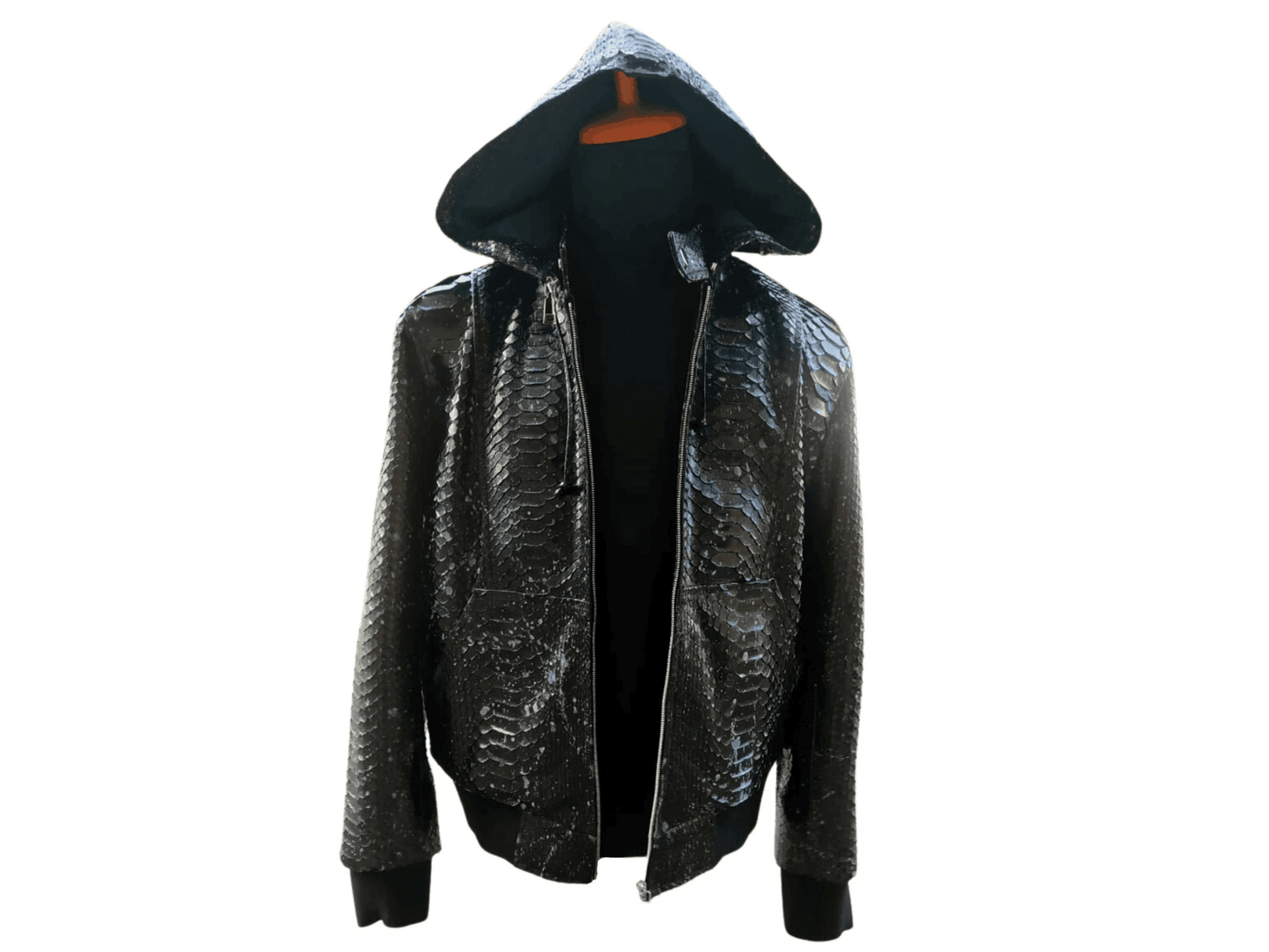 Black Hoodie Snakeskin Jacket - LFM Fashion