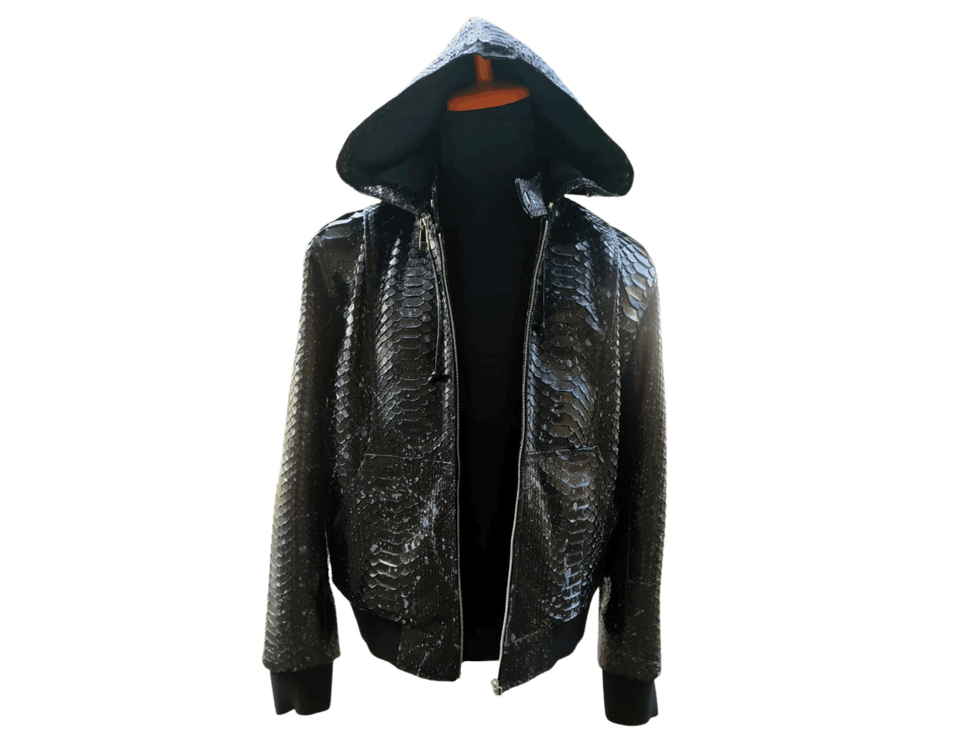 Men Jacket Black Hoodie Snakeskin Jacket Python Jacket by LFM Fashion