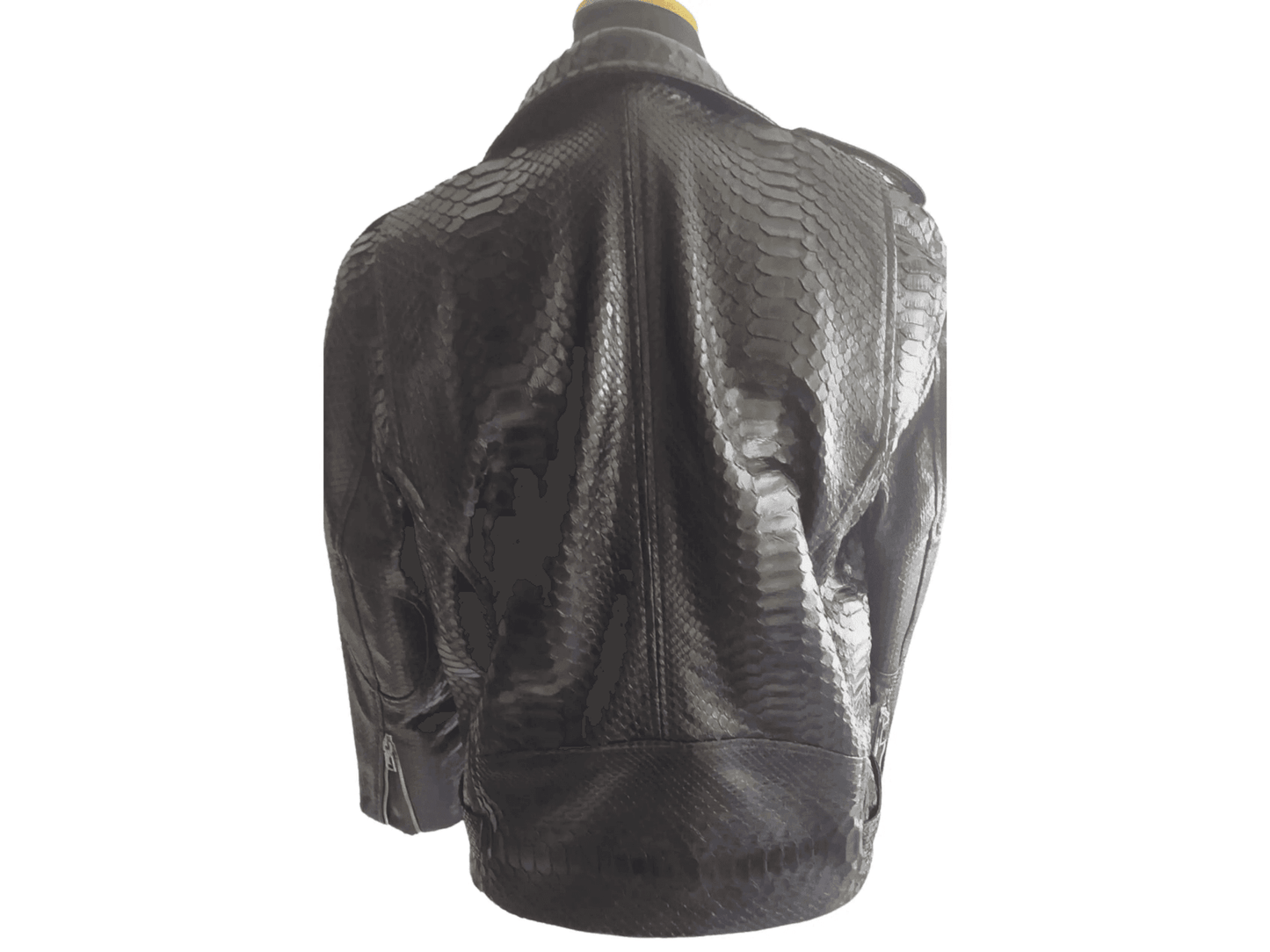 Black Motorcycle Leather Jacket Real Python Snake Skin with Glossy Finishing - LFM Fashion