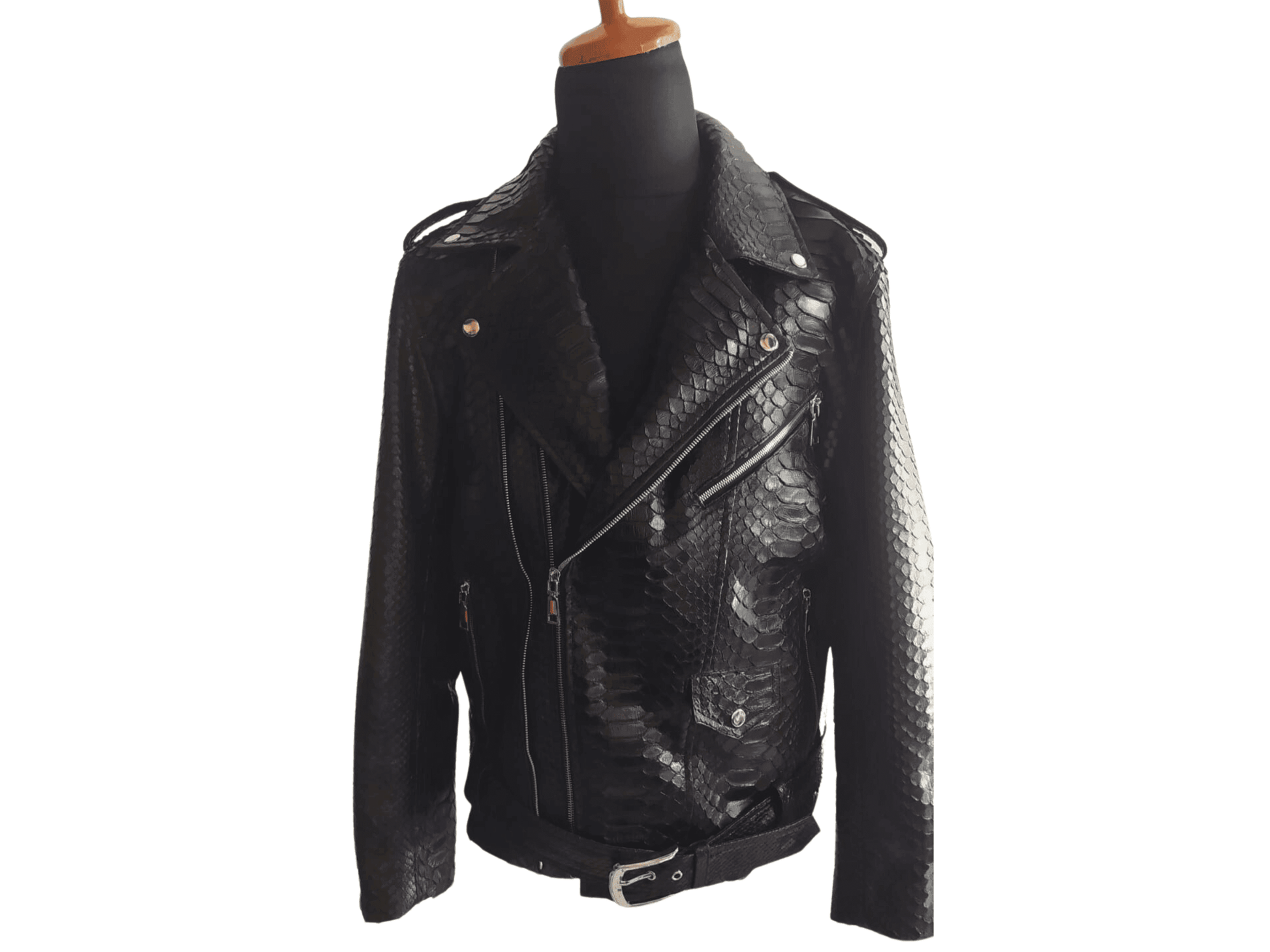 Men Jacket Black Motorcycle Leather Jacket Real Python Snake Skin with Glossy Finishing Python Jacket by LFM Fashion