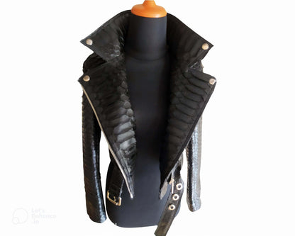 Women Jacket Black Python Snakeskin Leather Jacket Women Python Jacket by LFM Fashion