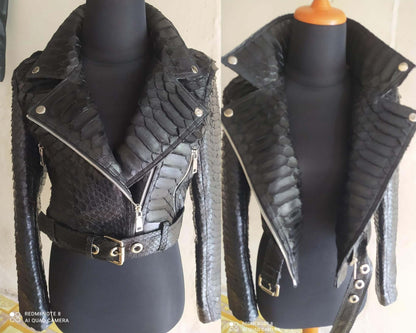 Women Jacket Black Python Snakeskin Leather Jacket Women Python Jacket by LFM Fashion