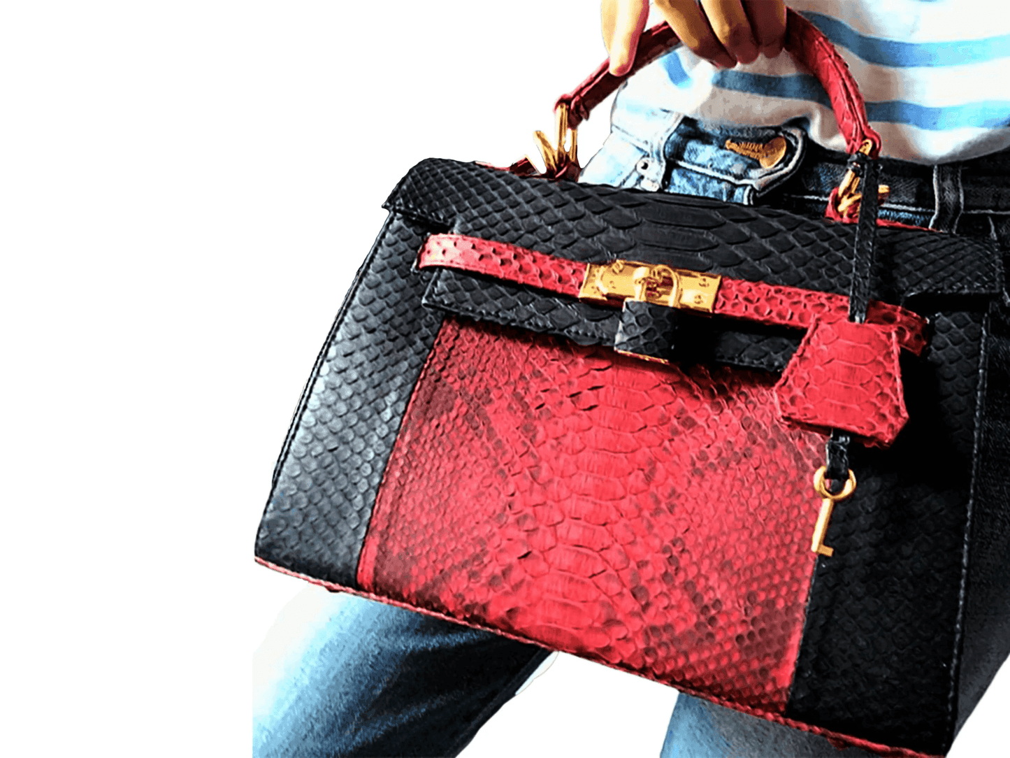 Black Red Snakeskin Kelly Bag 25 - LFM Fashion