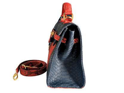 Black Red Snakeskin Kelly Bag 25 Python Jacket by LFM Fashion