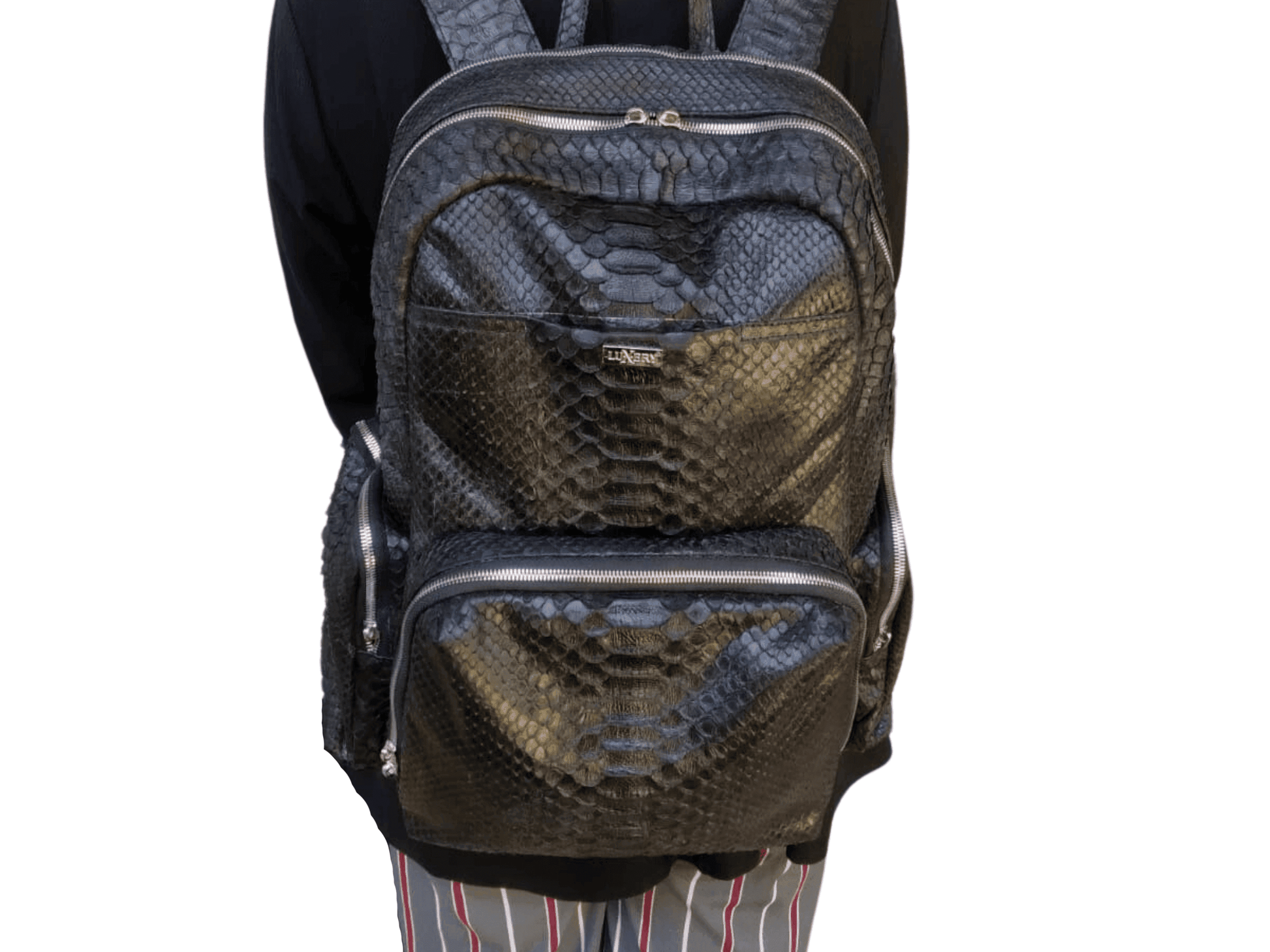 Black Snakeskin Backpack Python Jacket by LFM Fashion