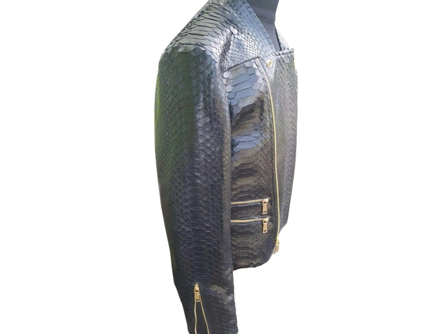Black Snakeskin Leather Jacket Mens Outfit - Python Jacket by LFM Fashion