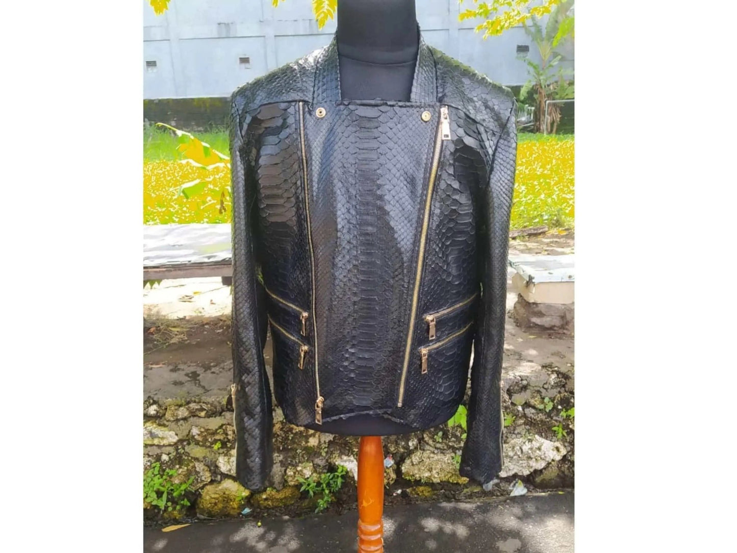 Black Snakeskin Leather Jacket Mens Outfit - Python Jacket by LFM Fashion
