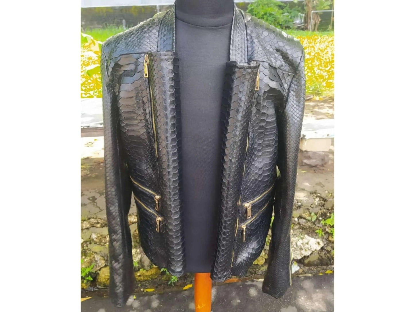 Black Snakeskin Leather Jacket Mens Outfit - Python Jacket by LFM Fashion
