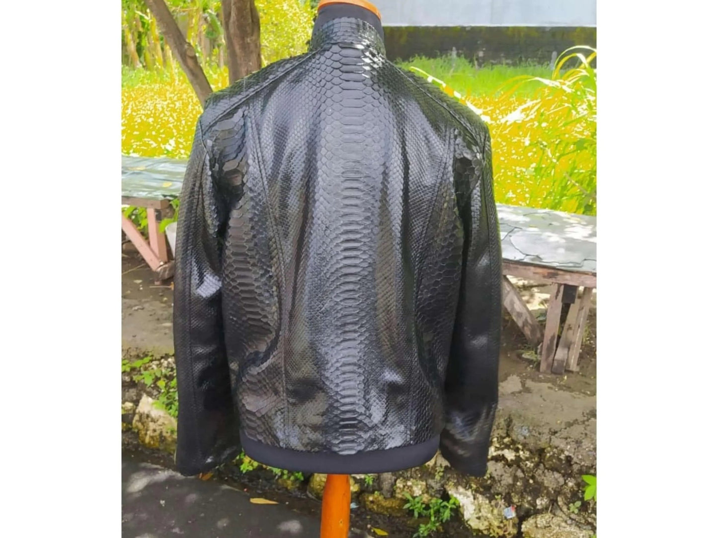 Black Snakeskin Leather Jacket Mens Outfit - Python Jacket by LFM Fashion
