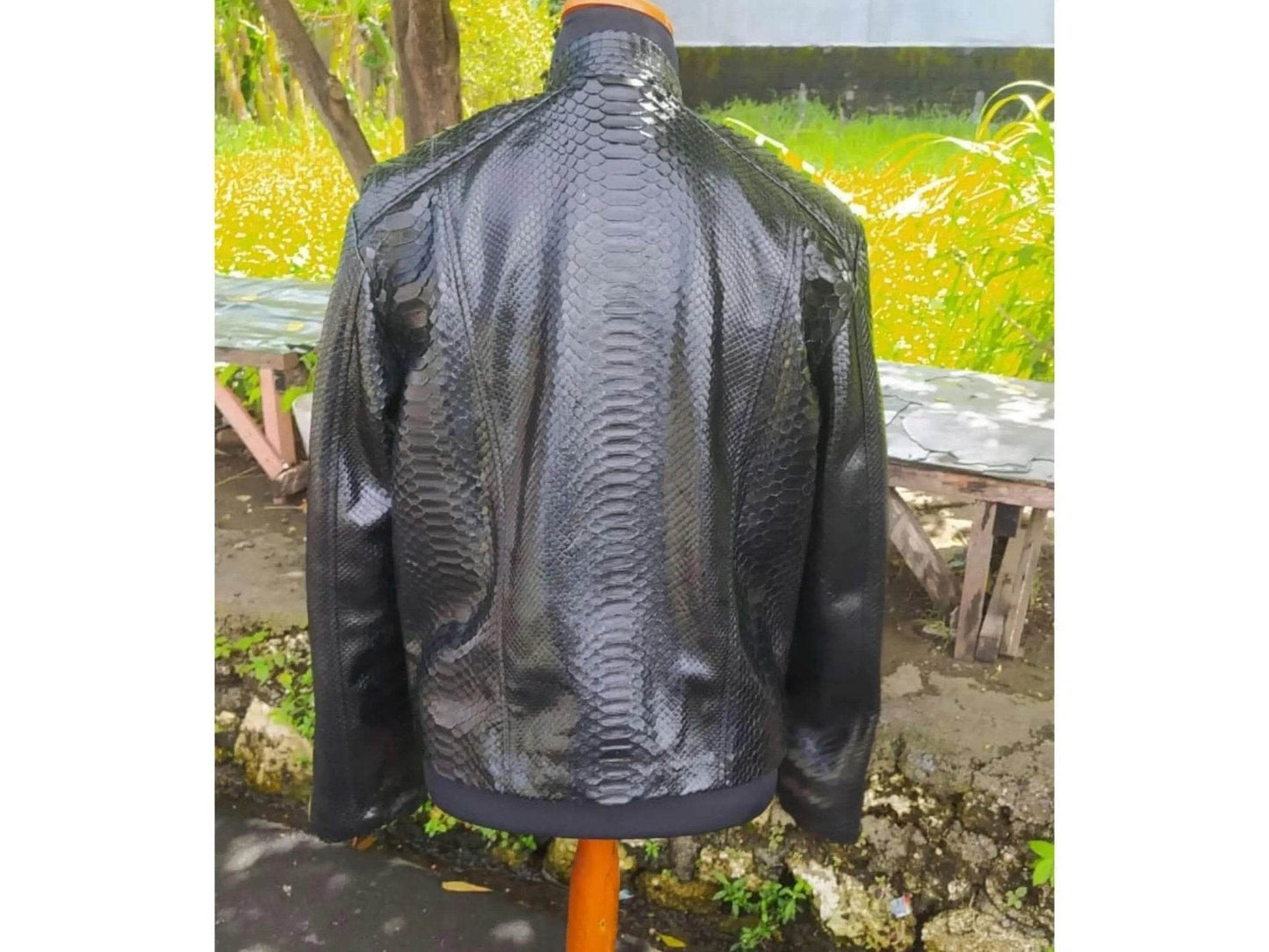 Black Snakeskin Leather Jacket Mens Outfit - LFM Fashion